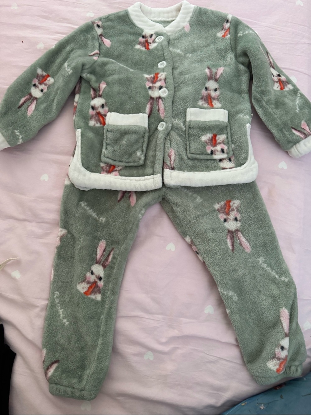 Plush pajama set with rabbit print for winter